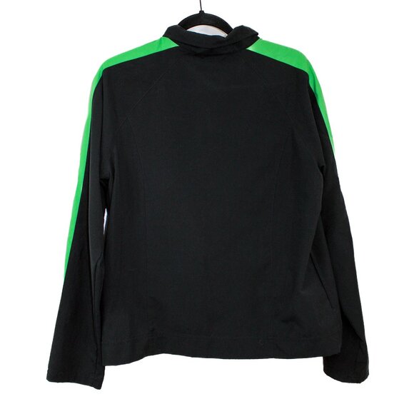 NIKE Womens Medium Black Green Stripe Track Jacket Colorblock Swoosh Logo Pocket - Picture 2 of 3